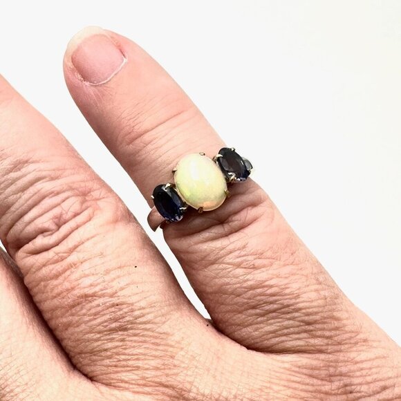 Womens Ring Sterling Silver Amethyst Opal Size 5 - Picture 3 of 5